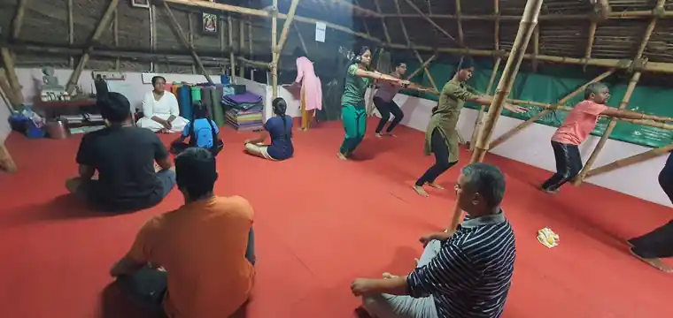Group class in the yoga hut